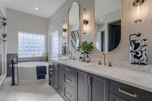 Elegant bathroom remodel with gold fixtures in Lincoln, NE
